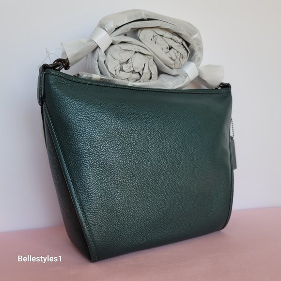 COACH Small Dufflette “C” Charm Polished Pebbled Leather Crossbody- Forest Color - Picture 3 of 16